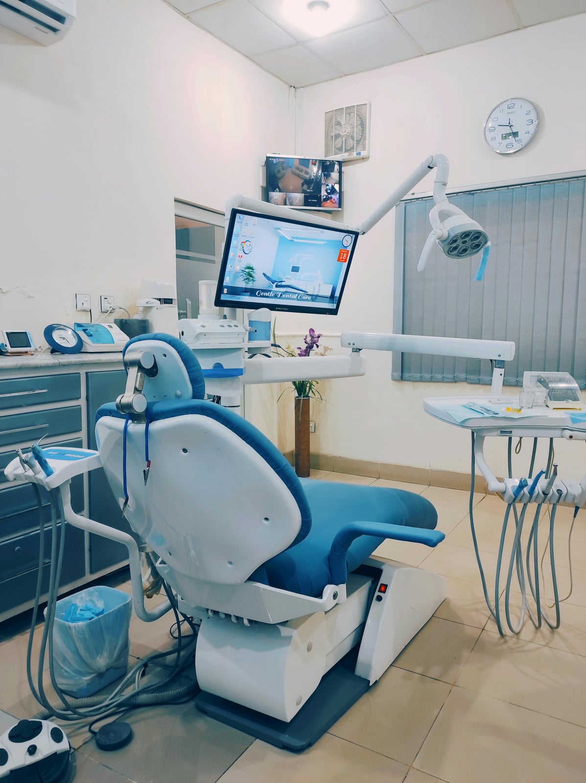 Clean blue and white dental chair