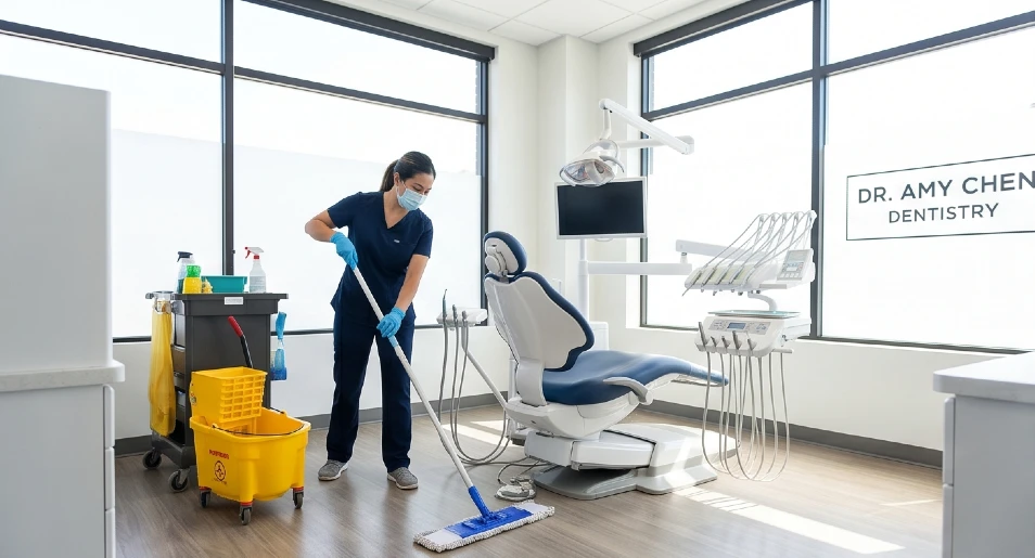 Professional cleaner cleaning dental office
